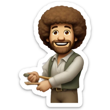 bob ross showing a painting sticker