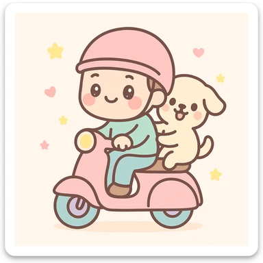 man and his pet dog riding a vespa sticker