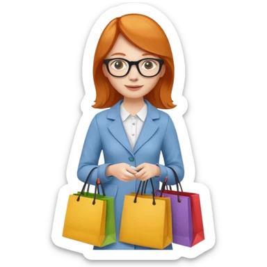 ginger woman with glasses holding shopping bags sticker