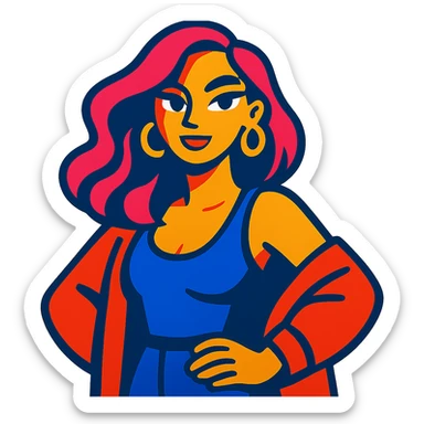 girl with dramatic glow up, bold colors, confident sticker