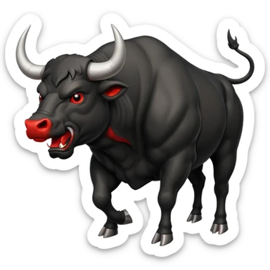 angry running black bull side view with red eyes sticker