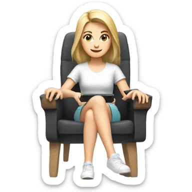 A white girl is sitting and playing a Nintendo Switch sticker