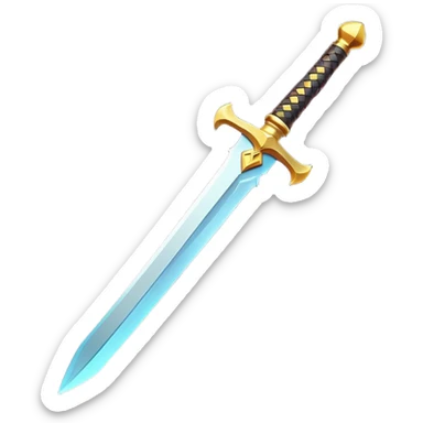 Clash of Clans aesthetic: Cinematic Playful Pixel 3D isometric  Sword Emoji, rendered in a 3D vector-style similar to standard emojis with minimal shading and bold, simplified shapes. A compact, distinct form with signature details, softly glowing with a pixelated adventure charm. Simplified yet unmistakably iconic, highly detailed and consistent, glowing with a soft radiance and high shine. Stylized with a touch of classic pixel-art charm and a soft glowing outline, capturing the essence of a beloved gaming relic with a friendly, playful manner! sticker