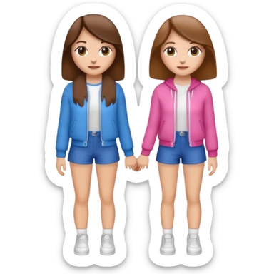 👯‍♀️ generate this emoji, as two white girls, bffs, the same pose but maybe the outfit cuter. we are models. both with brown hair sticker
