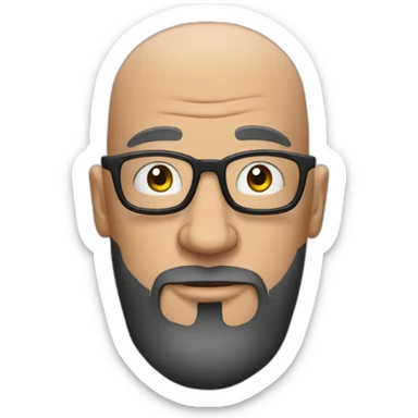 Tattooed bald man with beard and glasses, style Futurama sticker