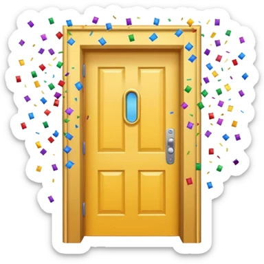 door opening with confetti, symbolizing return sticker