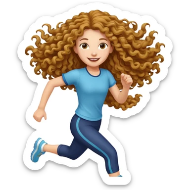 curly long girl running sticker