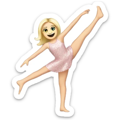 blonde white girl in light pink sequins dress doing a cartwheel sticker