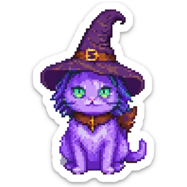 purple witch cat, pixel art style, full body, facing right sticker