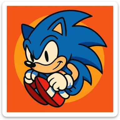 Sonic the Hedgehog, curled in a ball, ready to spin dash, cartoon style sticker