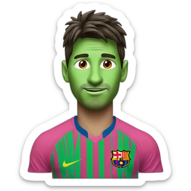 messi with green skin and a pink shirt sticker
