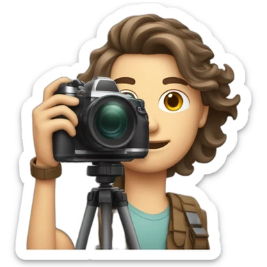 Male Photographer shaved Caucasian wavy hair brunette holding camera sticker