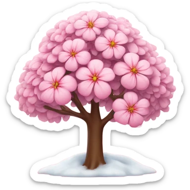 pink flower tree with snow falling on it  sticker