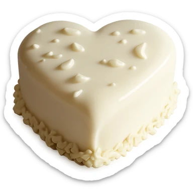 Remove the background, keep only the realistic heart-shaped white chocolate cake with glossy ganache in photorealistic style, transparent background. sticker