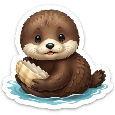 baby sea otter pup with scallop sticker