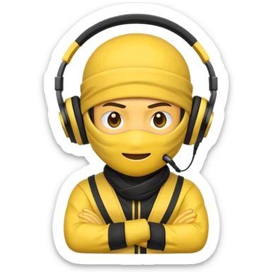 Make a customized yellow  emoji that has dj headphones on and a ninja outfit sticker