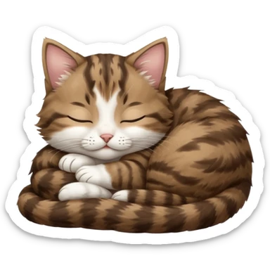 dark brown tabby and white kitten in funny positions with eyes closed sticker