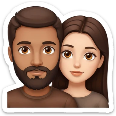 Emoji style couple hugging: a brunette girl with hazel eyes and brunette man with a beard and chocolate brown eyes sticker