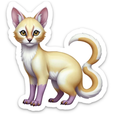 Colorful tropical pearly-albino-white iridescent glorious divine exotic cute cool beautiful shiny beautiful fantasy-caracal-civet-genet-sergal-vernid-Cacomistle-oncilla-animal-Fakémon-hybrid-fursona with tufted ears (full body) sticker