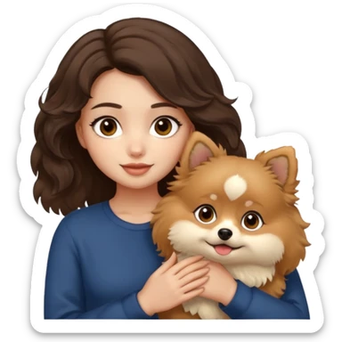 light-skinned-girl-wavy-dark-brown-hair-brown-eyes-petting-light-beige-pomeranian sticker