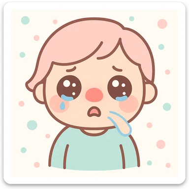 allergic face with red nose, watery eyes, sneezing, kawaii style sticker