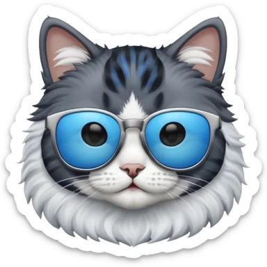 black and white cat wearing blue sunglasses sticker