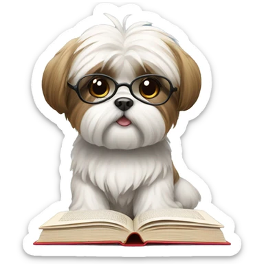 Shi tzu with book sticker
