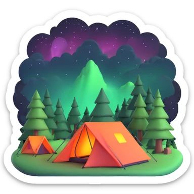 camping tent in forest under northern lights sticker