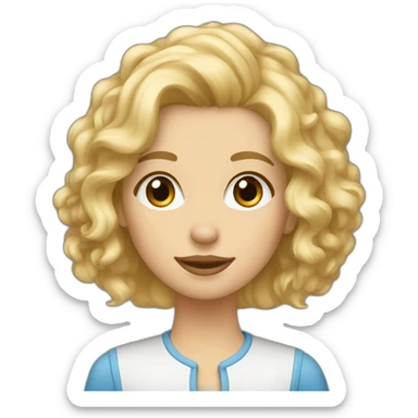 Femme blonde, yeux bleus tiens un Labradoodle blond sticker