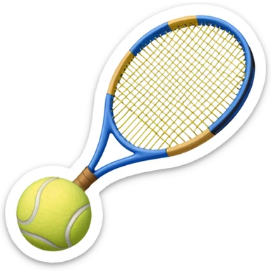A blue tennis racket with a tennis ball next to it sticker
