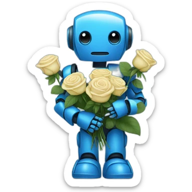 Blue robot holding blue roses sticker