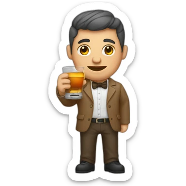 un hombre gordo con una copa de whiskey sticker
