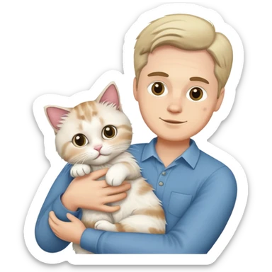 A white man holding a ragdoll cat sticker