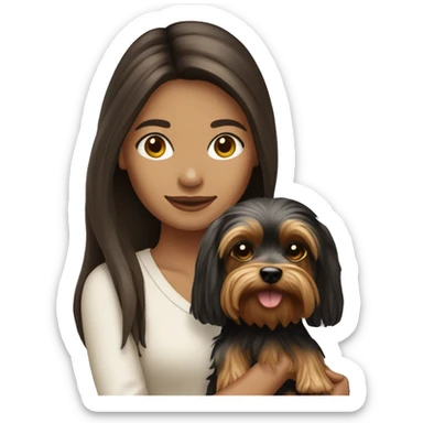 Brunette long hair girl light tan skin holding yorkie dog sticker