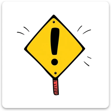 A creative warning sign with attention-grabbing zigzag border and a big exclamation mark in the center. Yellow, black, and red colors. Hand-drawn doodle style with vibrant coloring. sticker