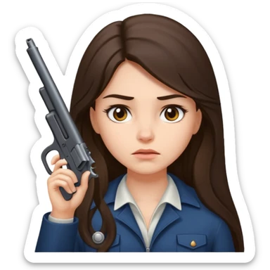 A pretty badass brunette with long hair girl who is about to kill herself witha gun pointed at her temple sticker