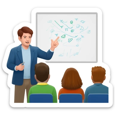 A person talking to the audience and explaining a lecture about human activities sticker