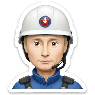 Vladimir Putin wearing a helmet sticker
