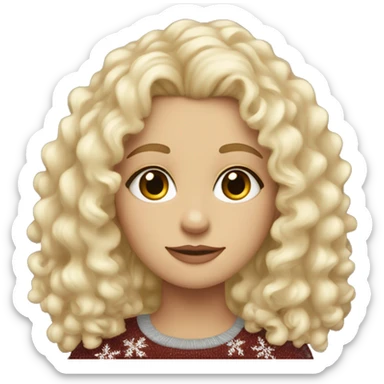 white, blond curly girl with brown eyed and chistimas sueter sticker