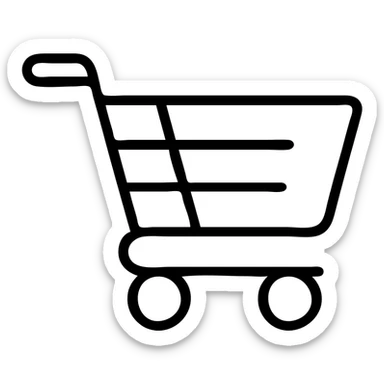 A shopping cart icon with wheels and handle, simple design sticker