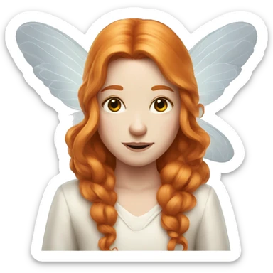 a white skin fairy, long ginger hair and wings sticker