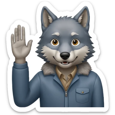  A real wolf waving his hand while he's standing but he's hand loks like a wolf's hand and looks like a grandpa sticker
