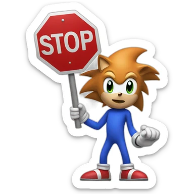 sonic holding stop signboard sticker