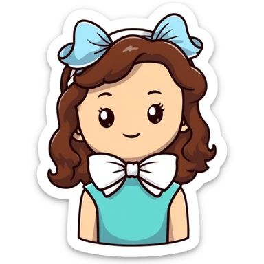 White girl with brown wavy hair and white bow on her head sticker