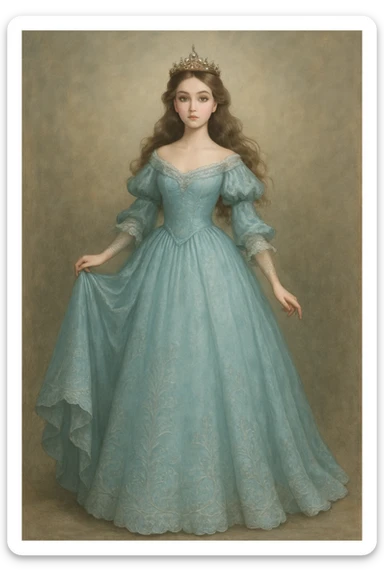 full body elegant princess wearing a baby blue dress, detailed, soft lighting sticker