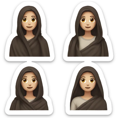 white girl with dark brown long hair wrapped in a blanket sticker