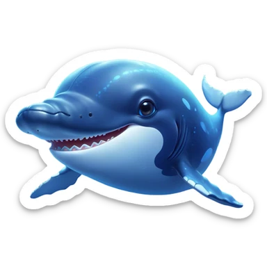 Cinematic Cute Humpback Whale Portrait Emoji, Head tilted playfully and inquisitively, featuring a softly rounded body with bright, sparkling eyes and an adorably expressive mouth, Simplified yet irresistibly adorable features, highly detailed, glowing with a warm, ocean-blue glow, high shine, affectionate and gentle, stylized with a touch of whimsical aquatic charm, soft glowing outline, capturing the essence of a friendly and endearing whale that seems as if it could sing its way into your heart! sticker