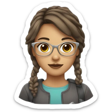 Girl with brown eyes and brown hair with silver glasses  sticker