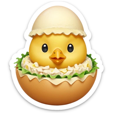 Chick in egg with chicken salad around it sticker