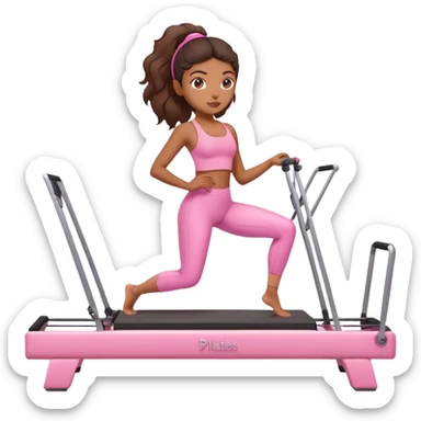 Brown girl in pink outfit on pink reformer pilates sticker